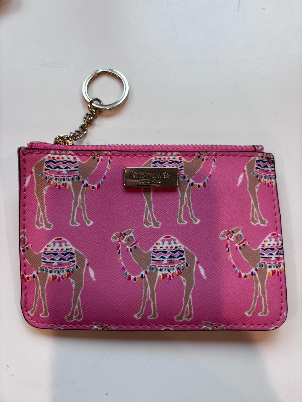 kate spade Pink Camel Print Zip Coin Pouch Keychain